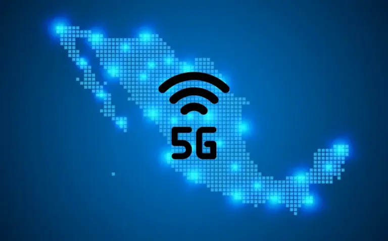 Mapa de México con símbolo de red 5G