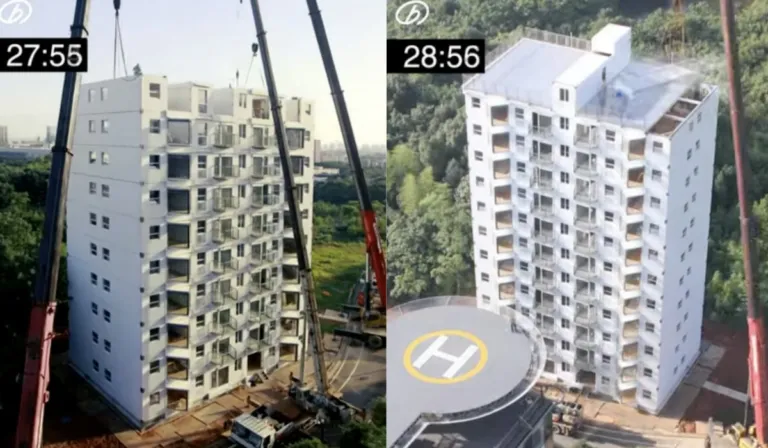 China levanta un edificio de 10 pisos en poco más de un día y deja al mundo boquiabierto
