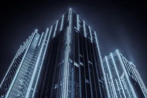 Edificio corporativo con infraestructura digital y sistemas de seguridad inteligente , tal como los plantea Seguritech.