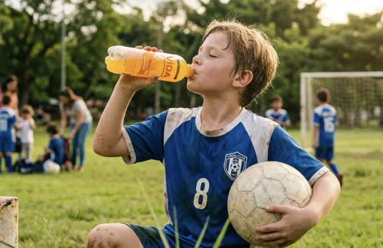 Persona hidratándose con Agua VIDA después de una rutina deportiva.