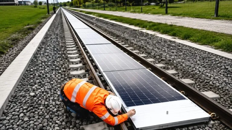Paneles solares ferroviarios producen electricidad entre las vías de tren en Suiza