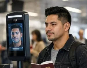 Tecnología biométrica en el turismo mediante reconocimiento facial y controles digitales para agilizar los viajes internacionales.